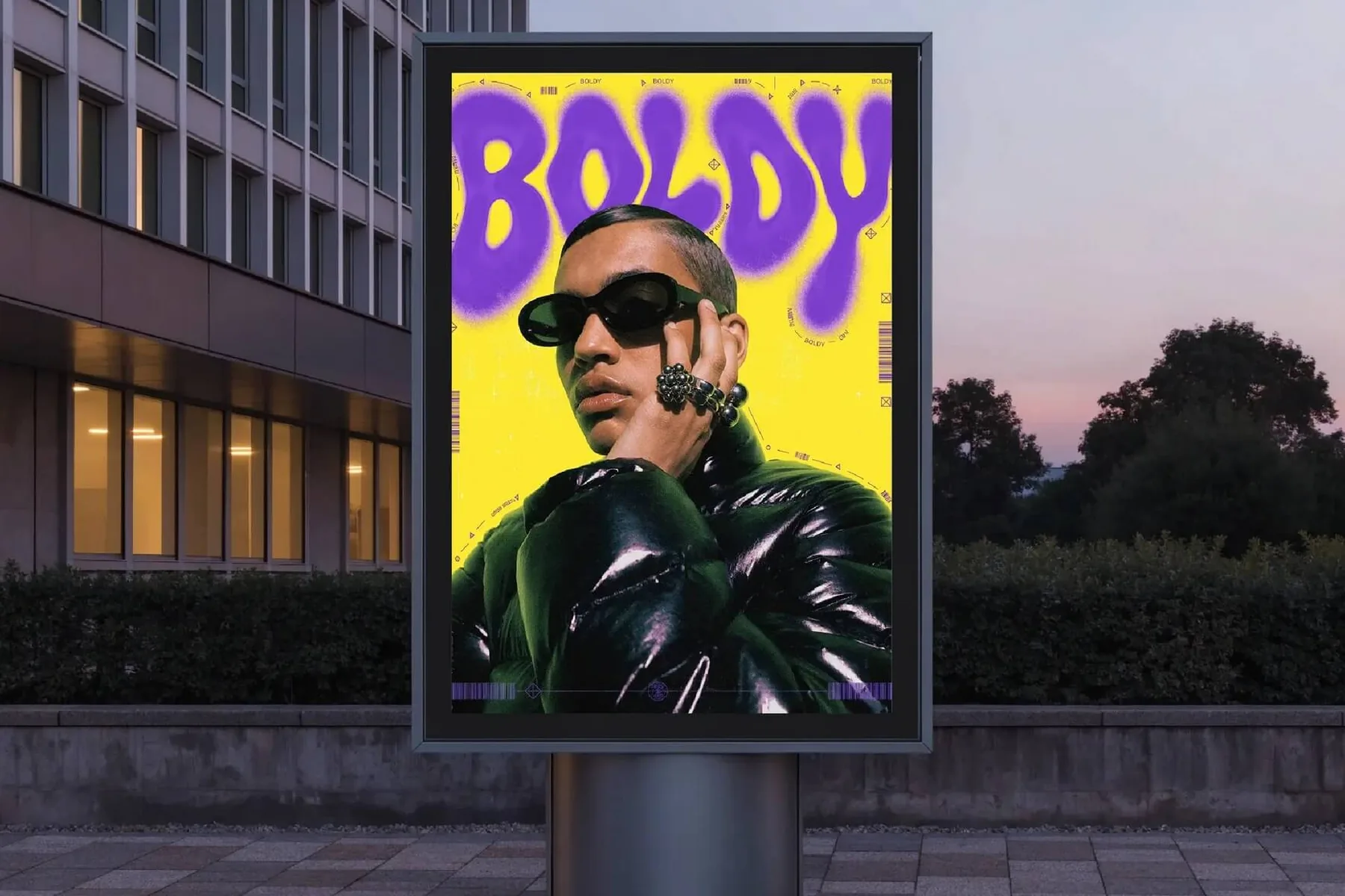 Outdoor streetwear billboard with a settle onto the board